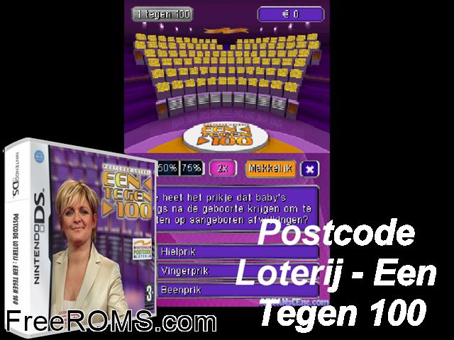 Postcode Loterij - Een tegen 100 Netherlands NDS game showing 3D box cover and gameplay screenshot