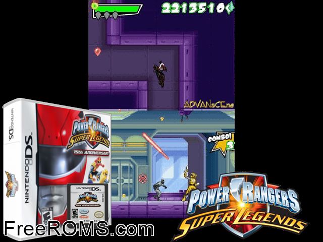 Power Rangers - Super Legends NDS game showing 3D box cover and gameplay screenshot