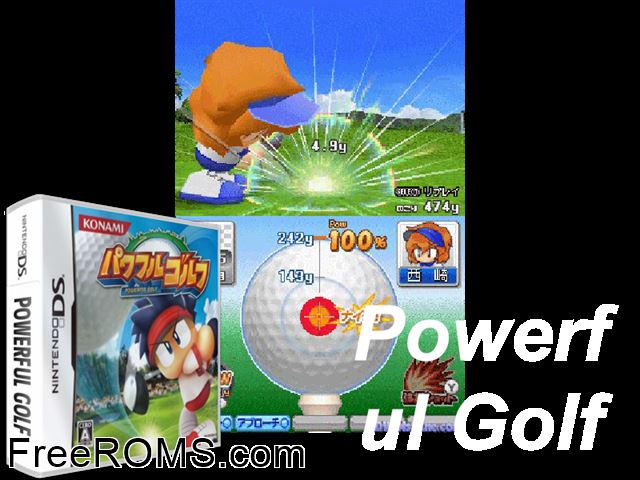 Powerful Golf Japan NDS game showing 3D box cover and gameplay screenshot