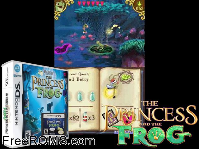 Princess and the Frog, The Europe NDS game showing 3D box cover and gameplay screenshot