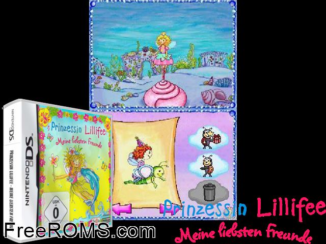 Princess Lillifee - My Dearest Friends Europe NDS game showing 3D box cover and gameplay screenshot