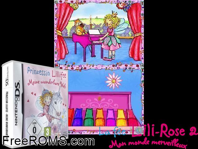Princess Lillifee My Wonderful World Europe NDS game showing 3D box cover and gameplay screenshot