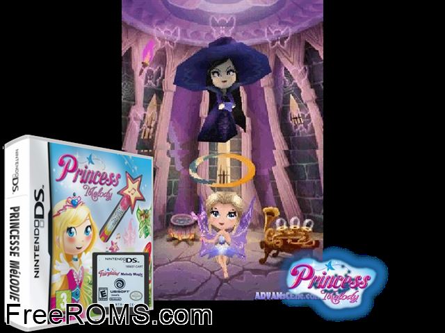 Princess Melody Europe NDS game showing 3D box cover and gameplay screenshot