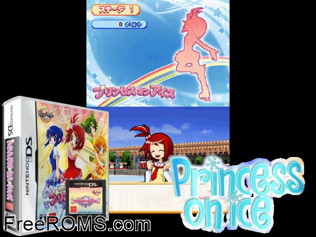 Princess on Ice Japan NDS game showing 3D box cover and gameplay screenshot