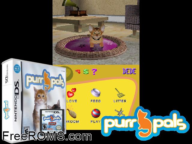 Purr Pals NDS game showing 3D box cover and gameplay screenshot