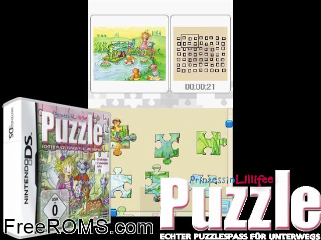 Puzzle - Princess Lillifee Europe NDS game showing 3D box cover and gameplay screenshot