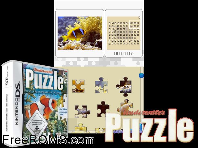 Puzzle - Underwater Europe NDS game showing 3D box cover and gameplay screenshot