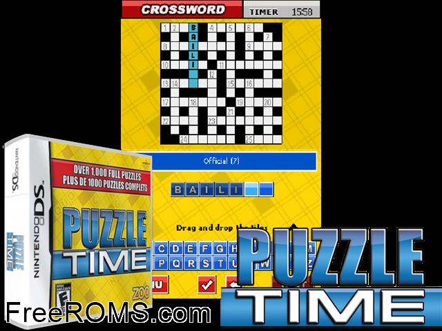 Puzzle Time NDS game showing 3D box cover and gameplay screenshot