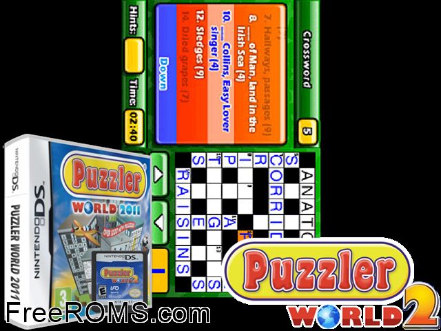 Puzzler World 2011 Europe NDS game showing 3D box cover and gameplay screenshot