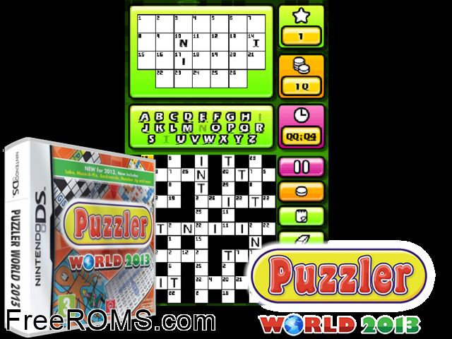 Puzzler World 2013 Europe NDS game showing 3D box cover and gameplay screenshot