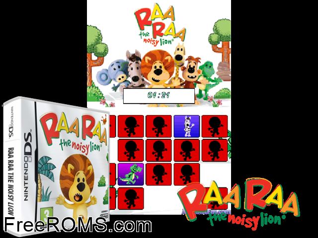 Raa Raa the Noisy Lion Europe NDS game showing 3D box cover and gameplay screenshot