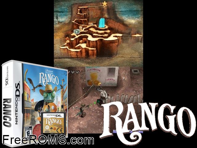 Rango NDS game showing 3D box cover and gameplay screenshot