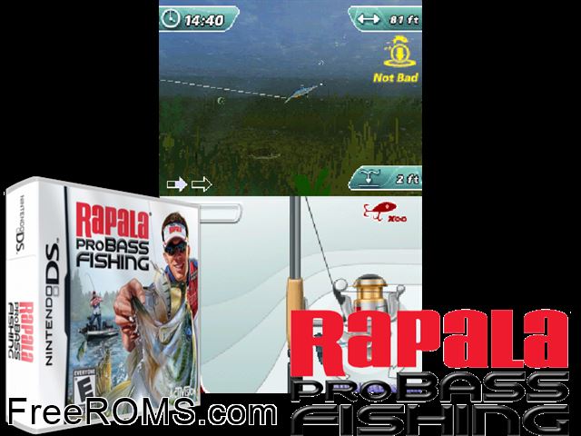 Rapala - Pro Bass Fishing NDS game showing 3D box cover and gameplay screenshot