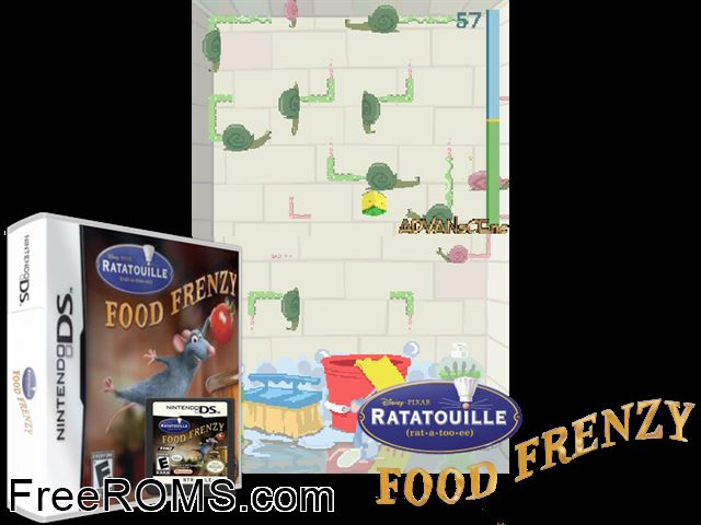 Ratatouille - Food Frenzy NDS game showing 3D box cover and gameplay screenshot