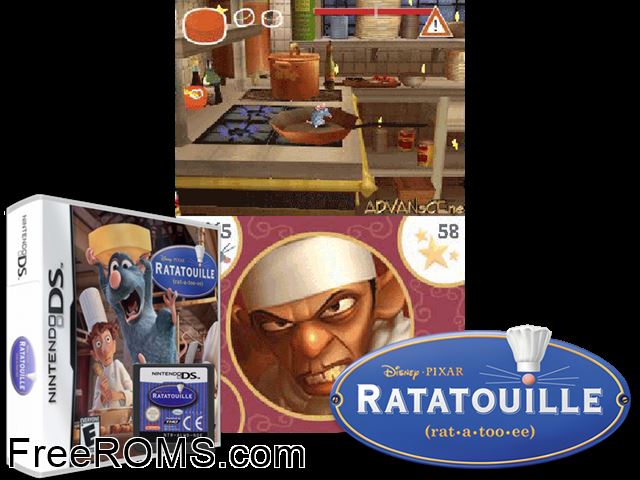 Ratatouille Germany NDS game showing 3D box cover and gameplay screenshot