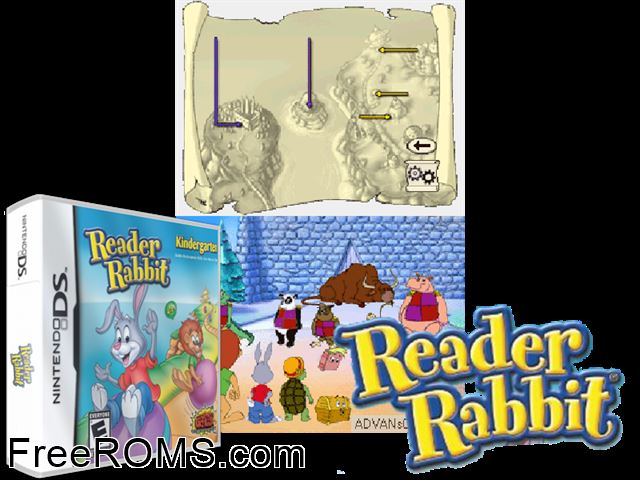 Reader Rabbit - Kindergarten NDS game showing 3D box cover and gameplay screenshot