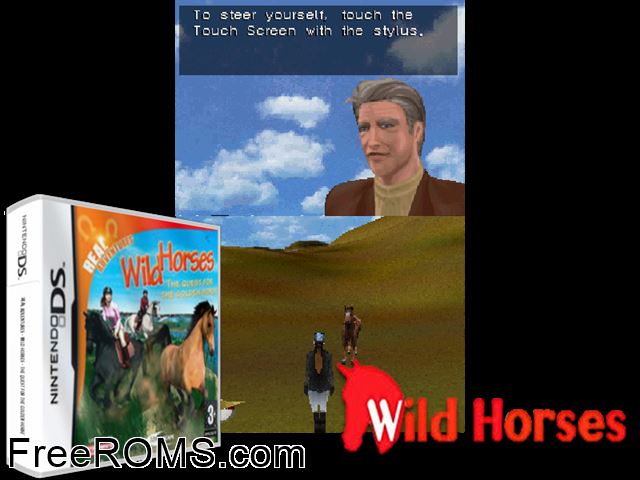 Real Adventure - Wild Horses Europe NDS game showing 3D box cover and gameplay screenshot