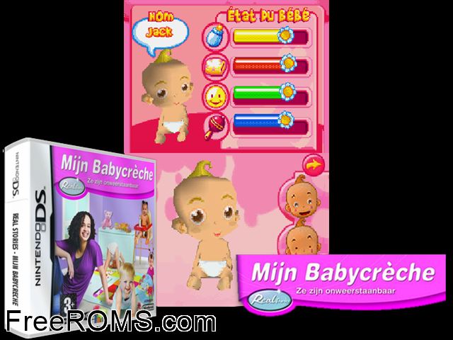 Real Stories - Babies France NDS game showing 3D box cover and gameplay screenshot