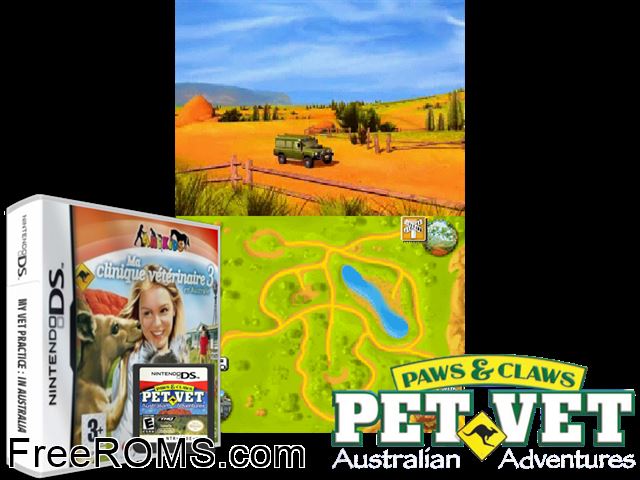 Real Stories - Veterinaire - Mission Australie France NDS game showing 3D box cover and gameplay screenshot