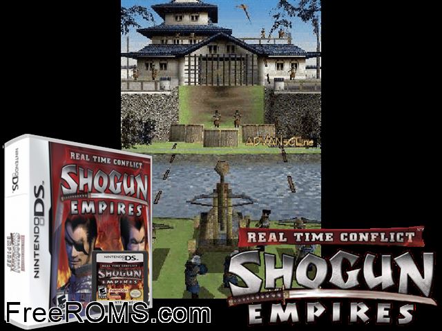 Real Time Conflict - Shogun Empires NDS game showing 3D box cover and gameplay screenshot