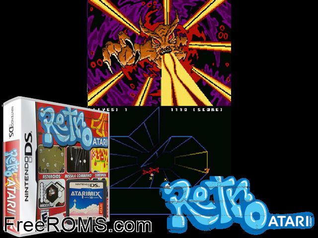 Retro Atari Classics NDS game showing 3D box cover and gameplay screenshot