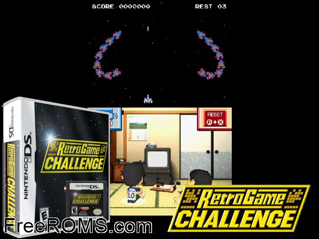Retro Game Challenge NDS game showing 3D box cover and gameplay screenshot