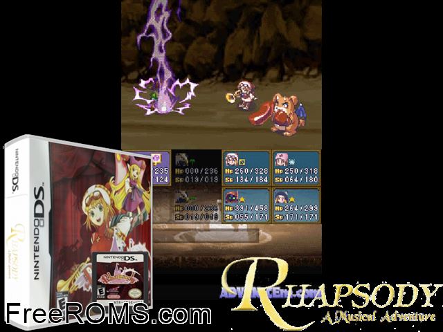Rhapsody - A Musical Adventure Europe NDS game showing 3D box cover and gameplay screenshot