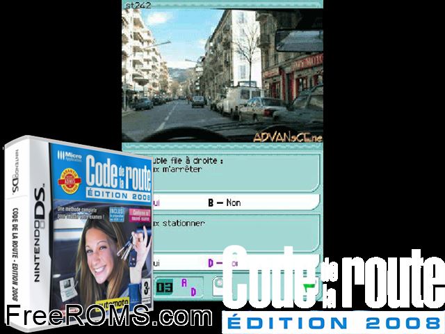 Rijexamen Training - Code de la Route 2008 Europe NDS game showing 3D box cover and gameplay screenshot