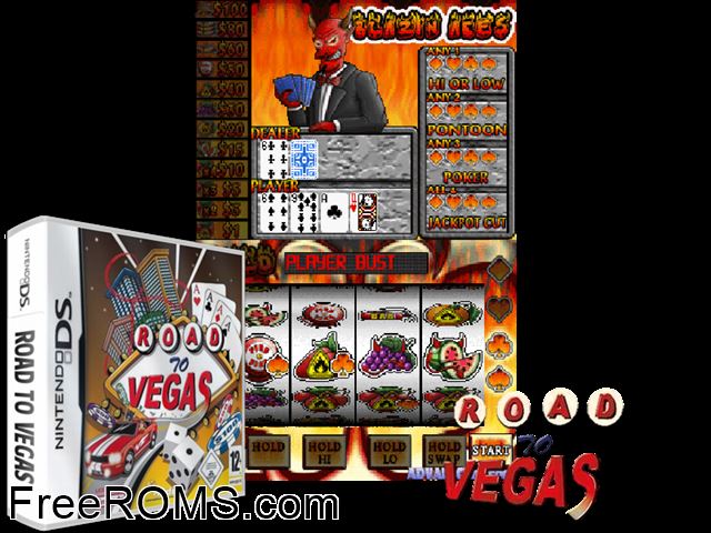 Road to Vegas Europe NDS game showing 3D box cover and gameplay screenshot