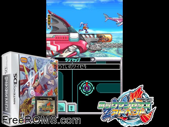 RockMan ZX Advent Japan NDS game showing 3D box cover and gameplay screenshot