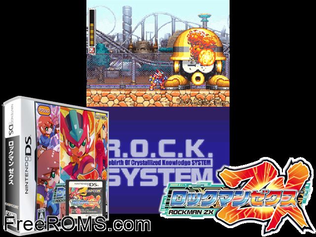 RockMan ZX Japan NDS game showing 3D box cover and gameplay screenshot