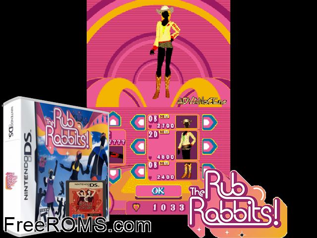 Rub Rabbits!, The NDS game showing 3D box cover and gameplay screenshot