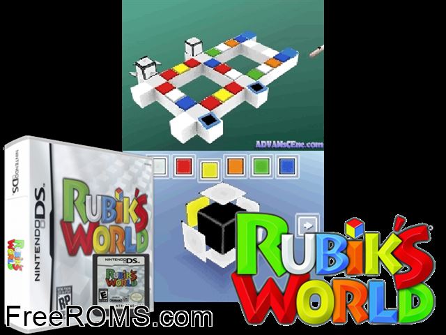 Rubiks Puzzle World Europe NDS game showing 3D box cover and gameplay screenshot