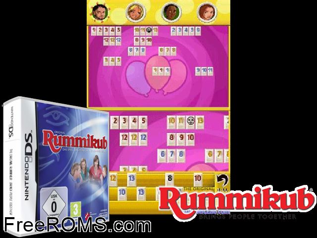 Rummikub Europe NDS game showing 3D box cover and gameplay screenshot