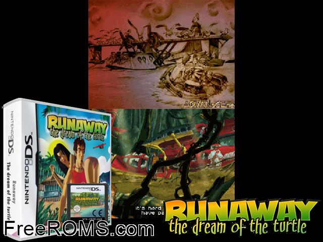 Runaway - The Dream of the Turtle Europe NDS game showing 3D box cover and gameplay screenshot