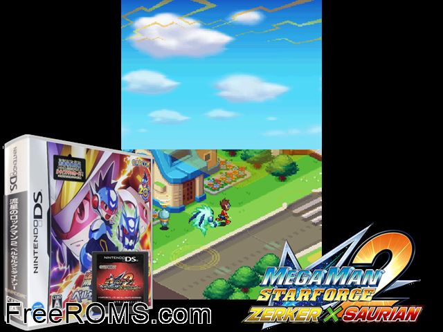 Ryuusei no RockMan 2 - Berserk x Dinosaur Japan NDS game showing 3D box cover and gameplay screenshot