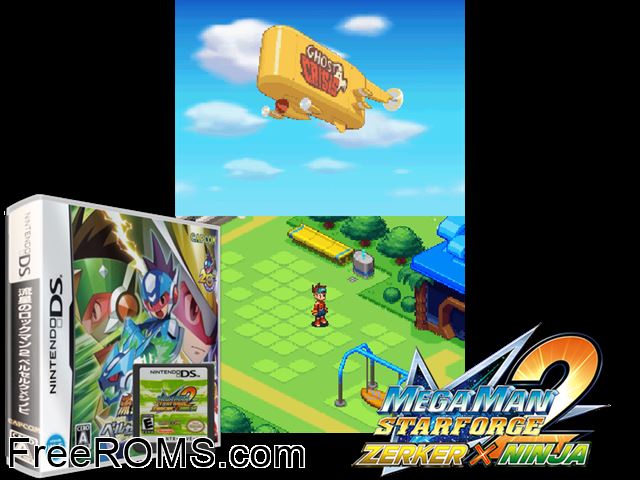 Ryuusei no RockMan 2 - Berserk x Shinobi Japan NDS game showing 3D box cover and gameplay screenshot