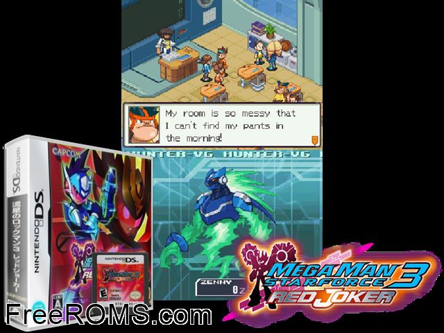Ryuusei no Rockman 3 - Red Joker Japan NDS game showing 3D box cover and gameplay screenshot
