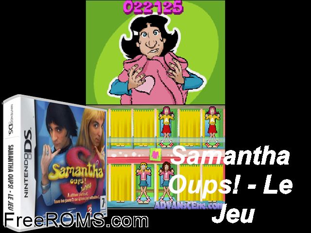 Samantha Oups! France NDS game showing 3D box cover and gameplay screenshot