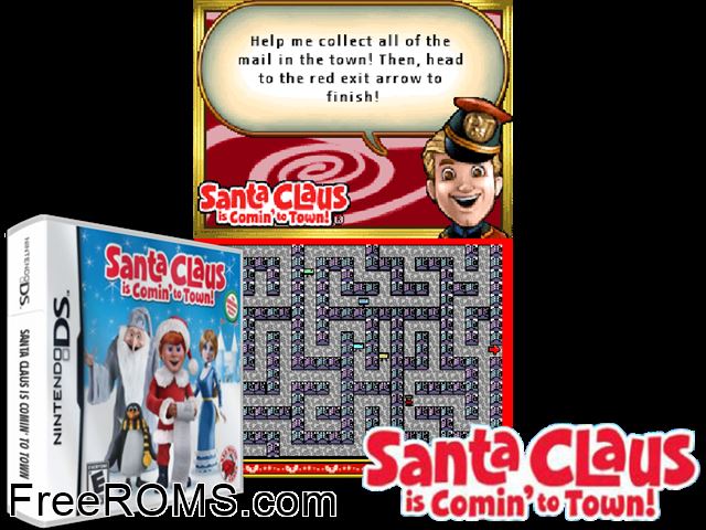 Santa Claus is Comin to Town NDS game showing 3D box cover and gameplay screenshot