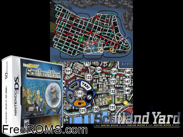 Scotland Yard - Hunting Mister X Europe NDS game showing 3D box cover and gameplay screenshot