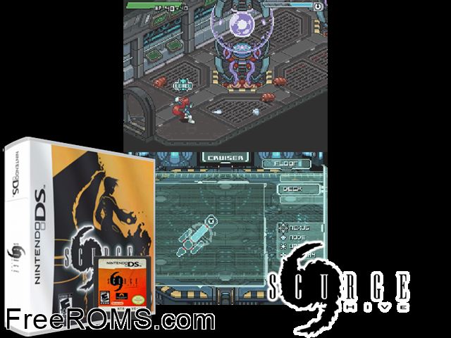 Scurge - Hive Europe NDS game showing 3D box cover and gameplay screenshot