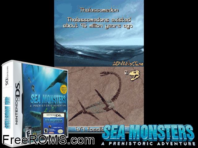 Sea Monsters - A Prehistoric Adventure NDS game showing 3D box cover and gameplay screenshot