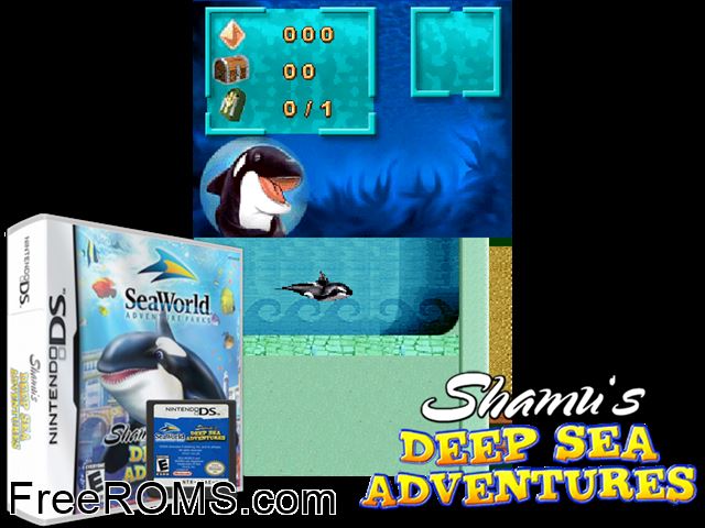 SeaWorld Adventure Parks - Shamus Deep Sea Adventures Europe NDS game showing 3D box cover and gameplay screenshot