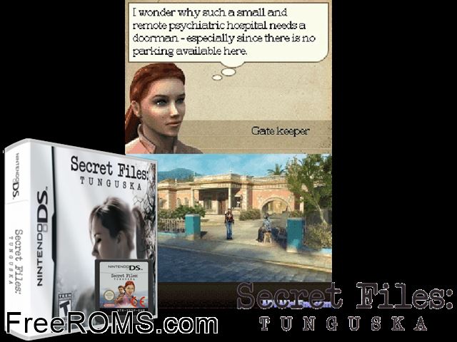 Secret Files - Tunguska NDS game showing 3D box cover and gameplay screenshot