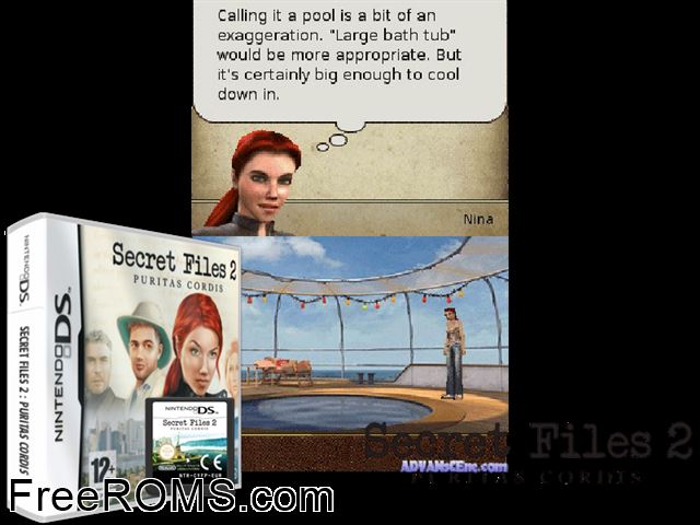 Secret Files 2 - Puritas Cordis Europe NDS game showing 3D box cover and gameplay screenshot
