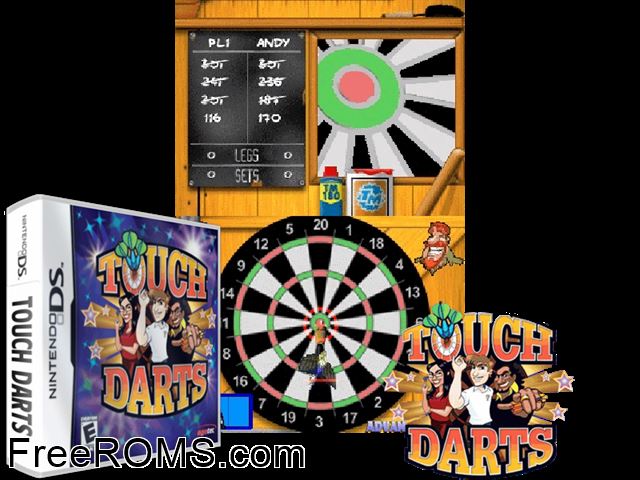 SEGA Presents Touch Darts Europe NDS game showing 3D box cover and gameplay screenshot