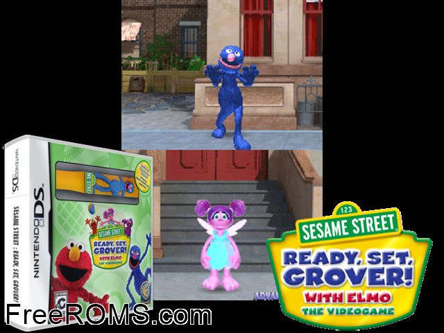 Sesame Street - Ready, Set, Grover! NDS game showing 3D box cover and gameplay screenshot