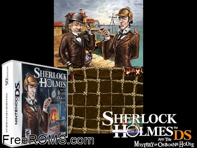 Sherlock Holmes and the Mystery of Osborne House NDS game showing 3D box cover and gameplay screenshot