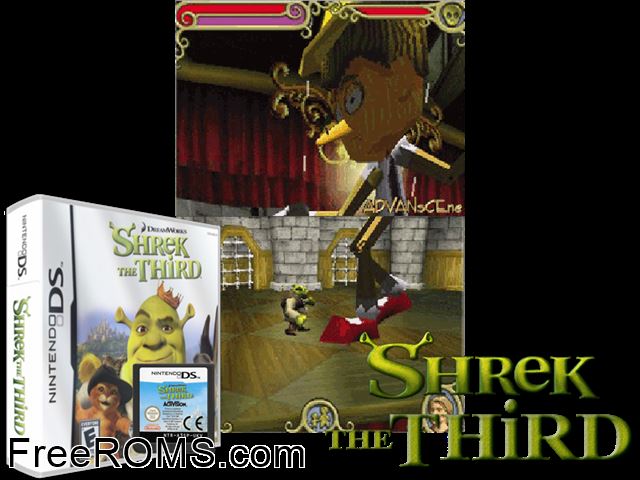 Shrek der Dritte Germany NDS game showing 3D box cover and gameplay screenshot